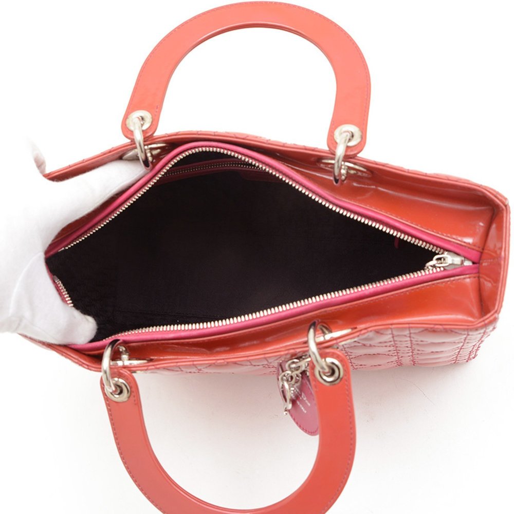 Christian Dior Dior Lady Cannage Large 2WAY Bag Handbag Patent Red BP - Picture 6 of 9
